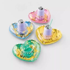 Roller Rabbit x Target Heart Drink Float Set 4pc Inflatable Cup Holders NEW